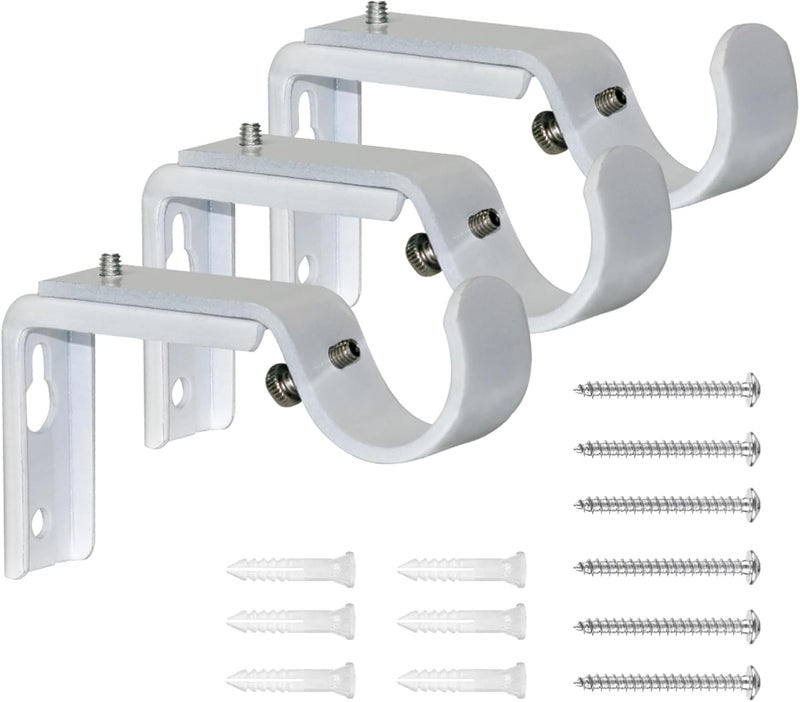 eletriace Curtain Rod Bracket Heavy Duty Window Hardware Rod Holders Hanger for 1 inch Rods, Set of 3 (White - Adjustable) - Image 1